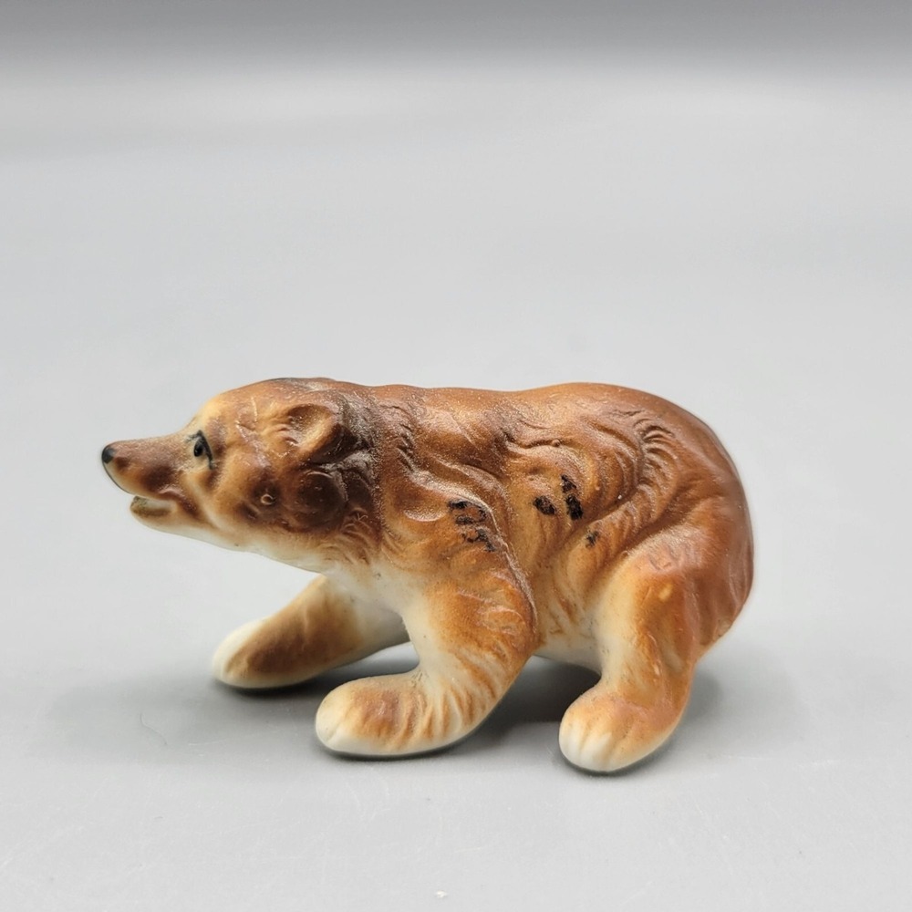 Vintage Ceramic Bear Figurine Hand Painted Miniature Animal Collectible Brown